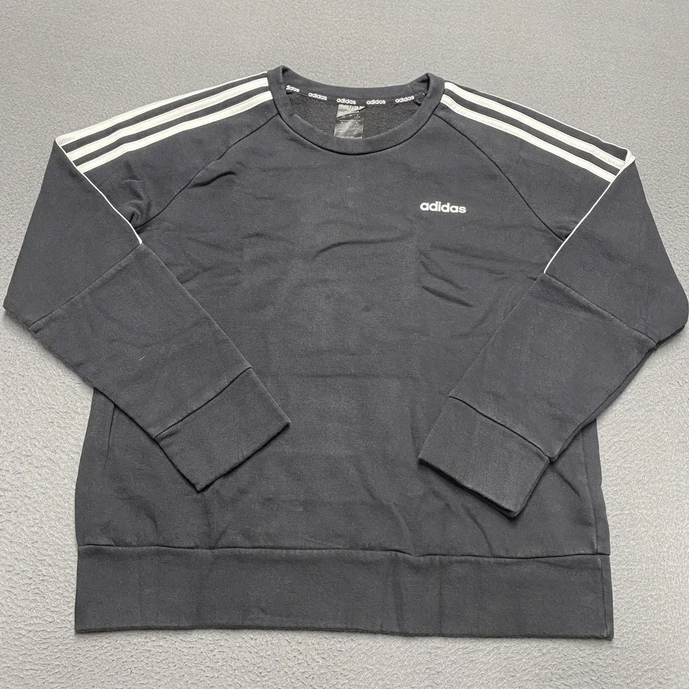 Adidas Sweater Mens Large Black Crewneck Three Stripes‎ Pullover Logo FL4834
